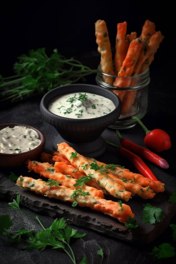 Gebackene Gemüsesticks mit Kräuterquark - Fingerfood Rezept