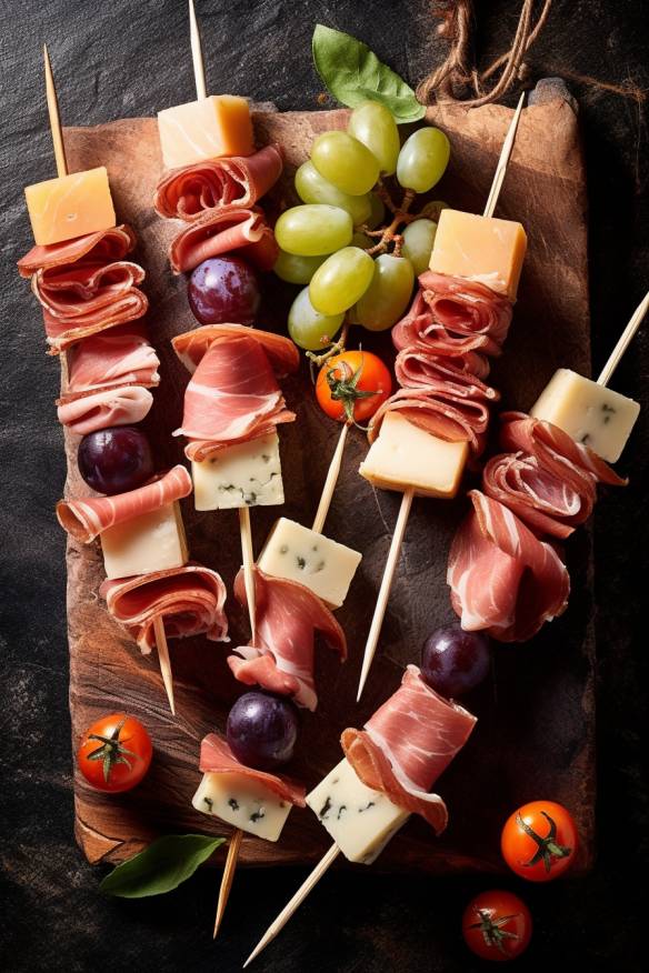 Käse-Schinken-Trauben-Spieße - Das perfekte Häppchen für Weihnachten