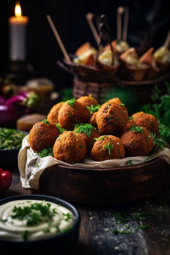 Falafel-Fingerfood mit Joghurt-Dip