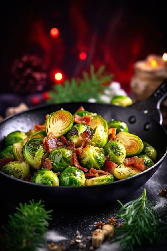 Gebratener Rosenkohl mit Speck und Zwiebeln