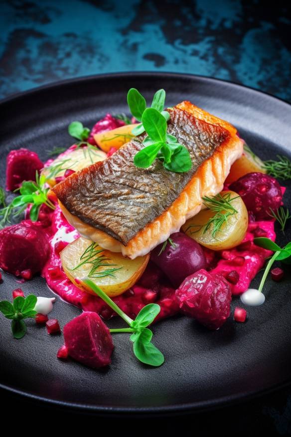 Gebratenes Karpfenfilet auf Kartoffel-Rote Bete-Salat