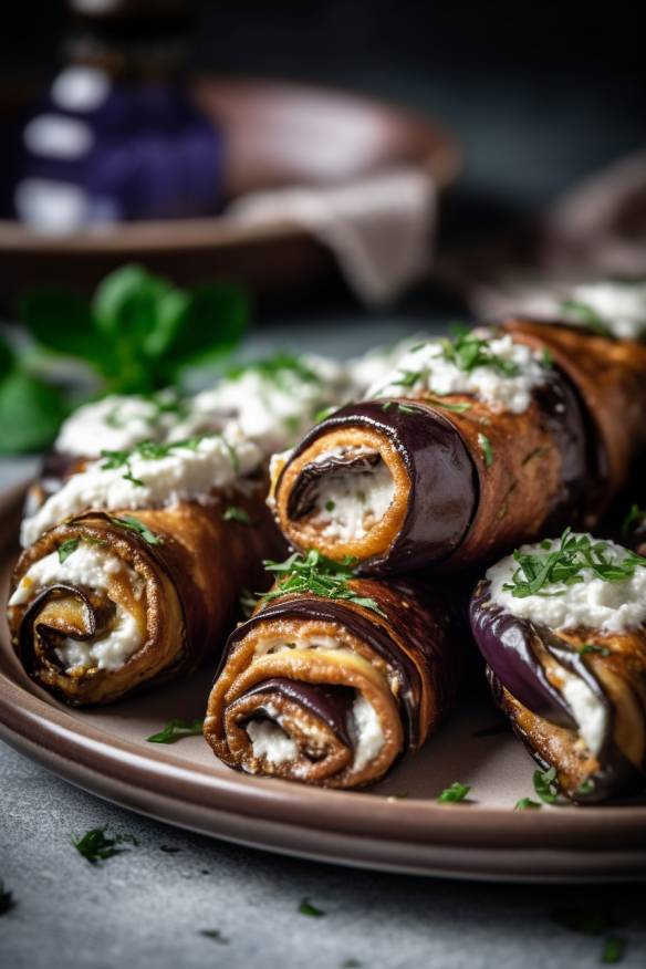 Gegrillte Auberginenröllchen mit Ricotta-Füllung