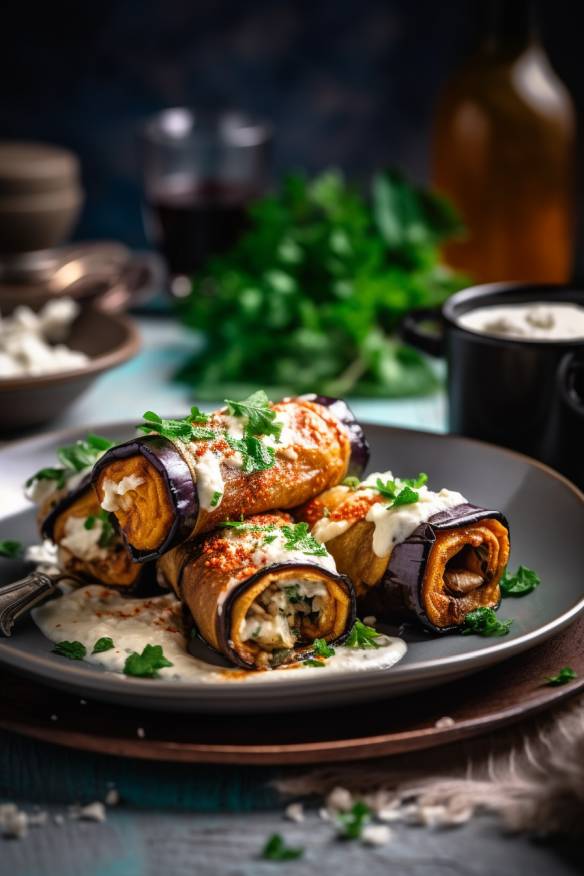 Gegrillte Auberginenröllchen mit Ricotta-Füllung