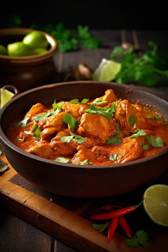 Indisches Hähnchen-Curry in einer Schüssel serviert.