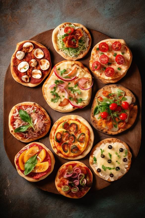 Mini-Pizzas auf einem Teller angerichtet.
