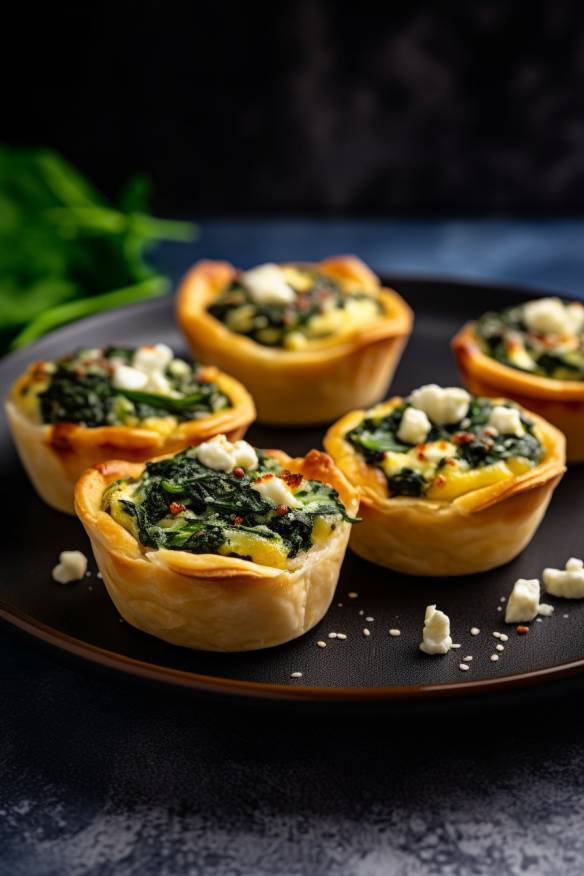 Knusprige Mini-Quiches mit Spinat und Feta - Perfektes Silvester-Fingerfood