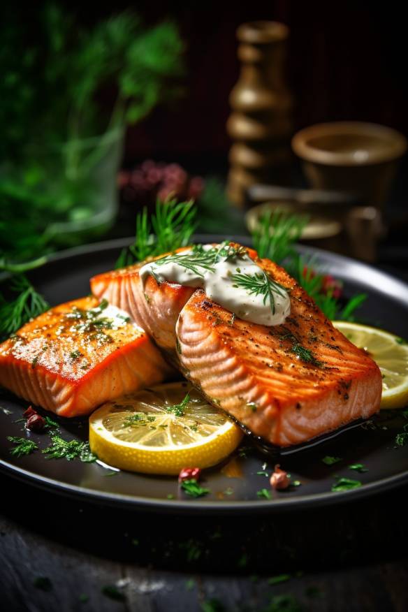 Gebratener Lachs mit Zitronen-Dill-Soße