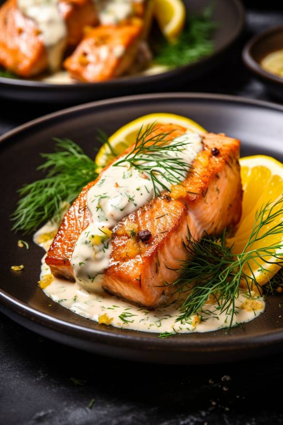 Gebratener Lachs mit Zitronen-Dill-Soße