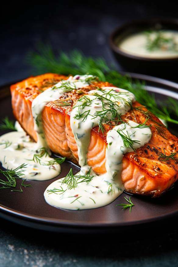 Gebratener Lachs mit Zitronen-Dill-Soße