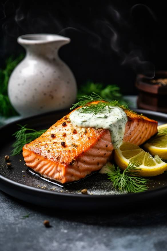 Gebratener Lachs mit Zitronen-Dill-Soße