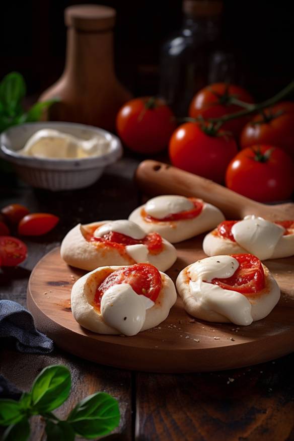 Pizzateig-Häppchen mit Tomaten und Mozzarella