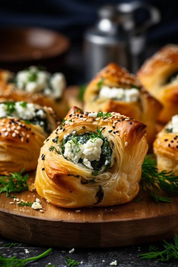 Blätterteig-Häppchen gefüllt mit Spinat und Feta