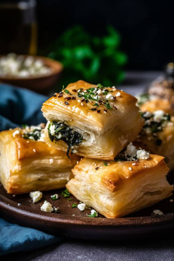 Blätterteig-Häppchen gefüllt mit Spinat und Feta