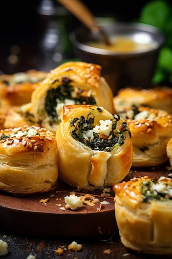 Blätterteig-Häppchen gefüllt mit Spinat und Feta