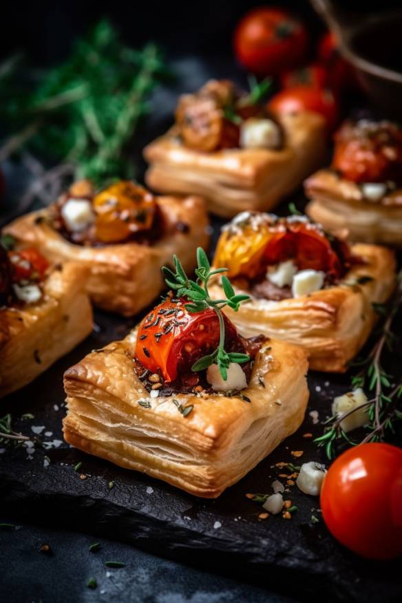 Blätterteighäppchen mit Ziegenkäse und Gemüse - Leckeres Fingerfood für ...