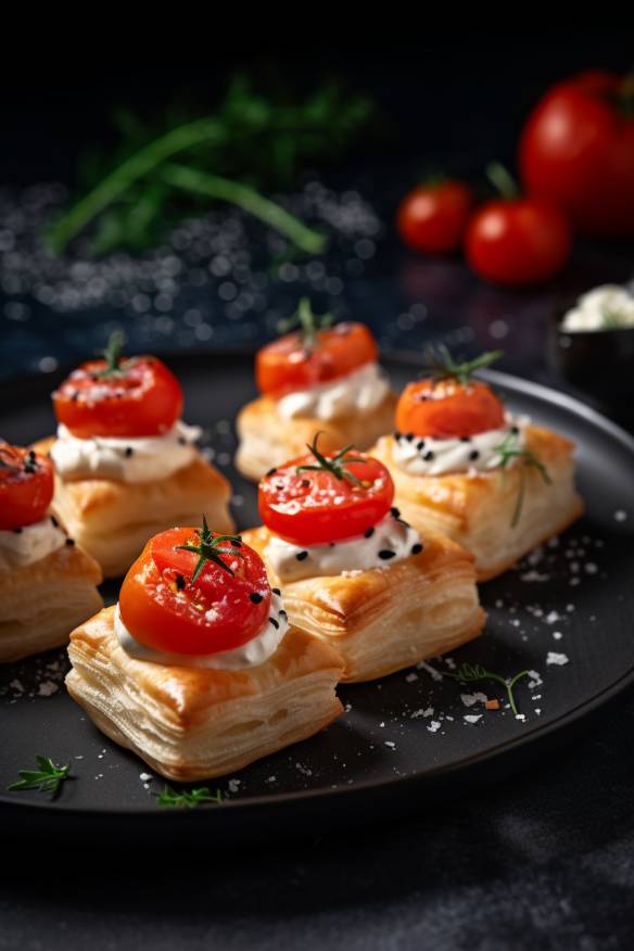 Blätterteig-Häppchen mit Tomate und Frischkäse