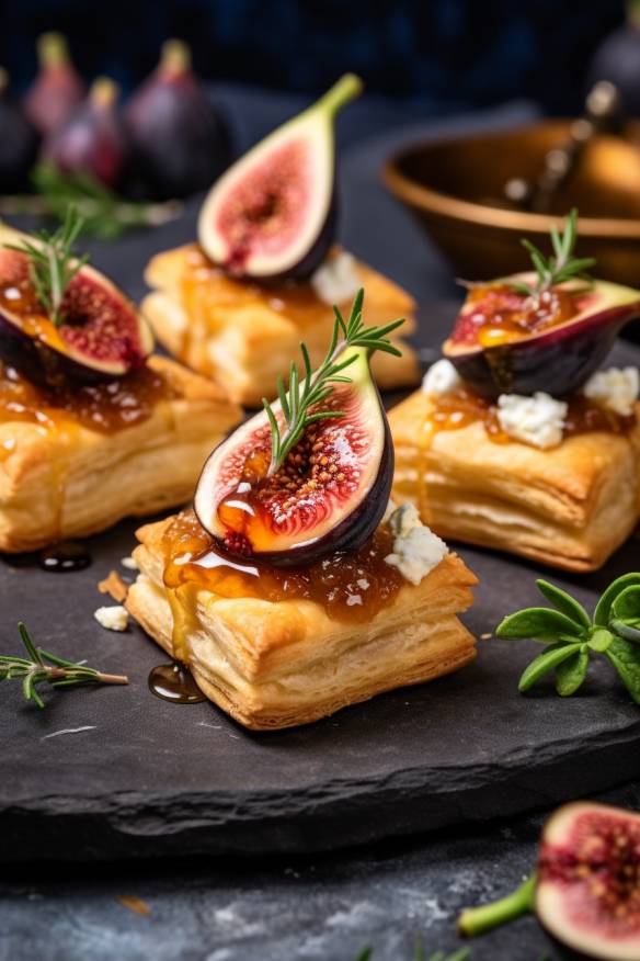 Blätterteig-Canapés mit Ziegenkäse und Feigen