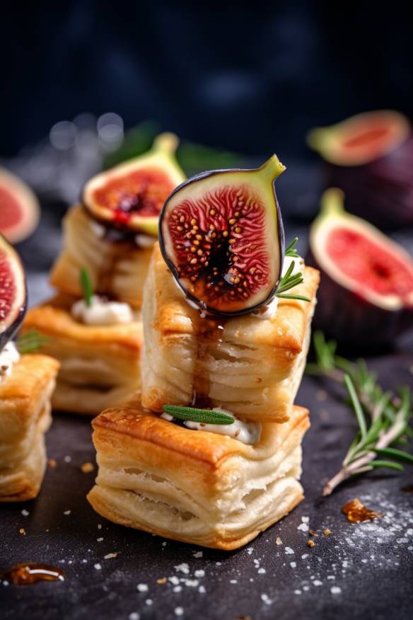 Blätterteig-Canapés mit Ziegenkäse und Feigen