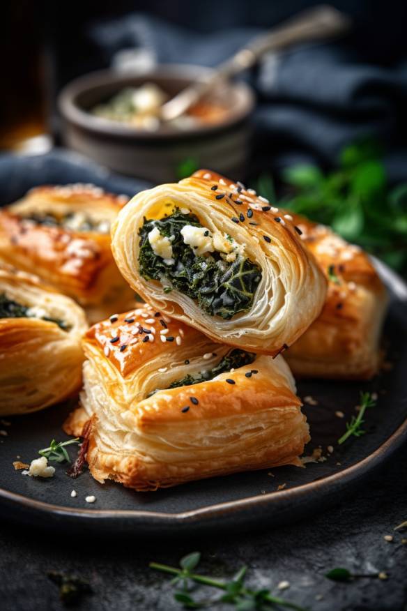 Blätterteig-Schnecken mit Spinat und Feta - Schnelles und einfaches Rezept