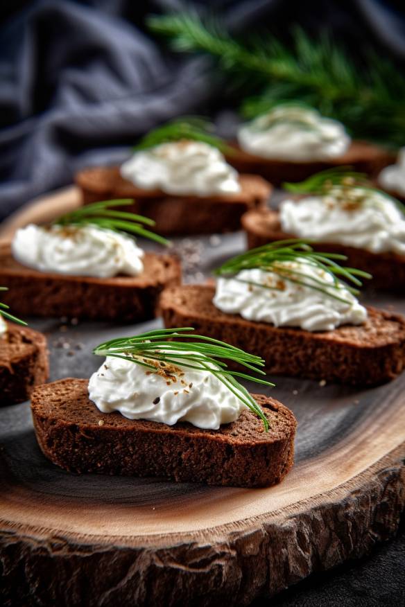 Pumpernickel-Fingerfood mit Frischkäsecreme