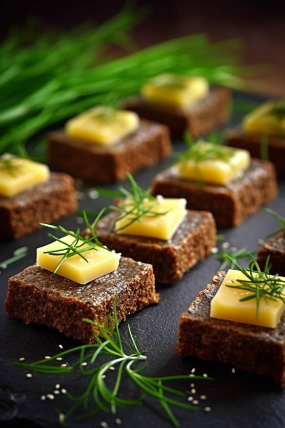 Pumpernickel-Häppchen mit Käse - Ein rustikales Fingerfood Rezept