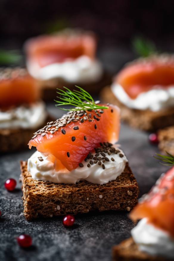 Knusprige Cracker-Häppchen mit Frischkäse und Räucherlachs