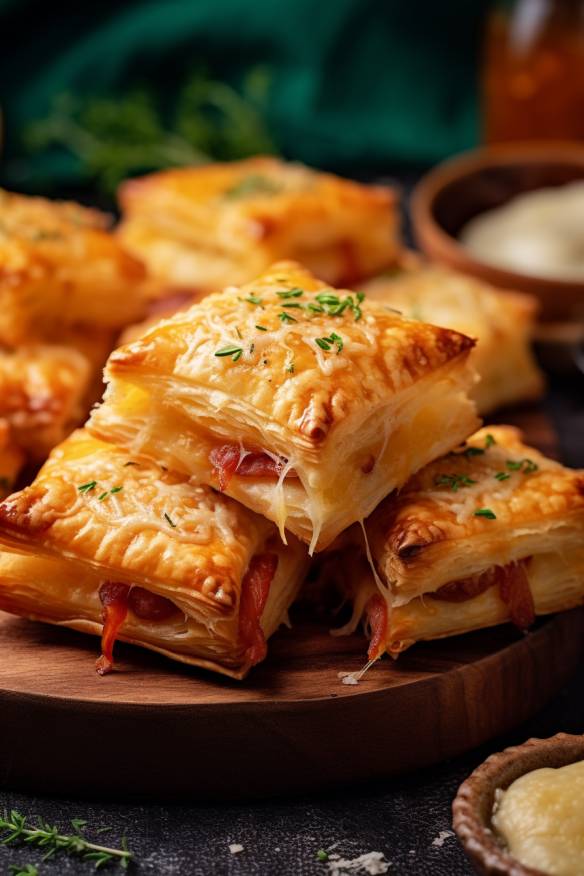 Deftige Häppchen - Pikante Blätterteig-Taschen mit Käse und Speck