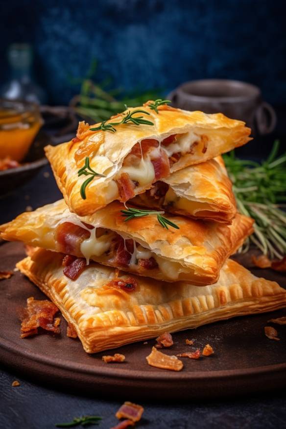 Deftige Häppchen - Pikante Blätterteig-Taschen mit Käse und Speck