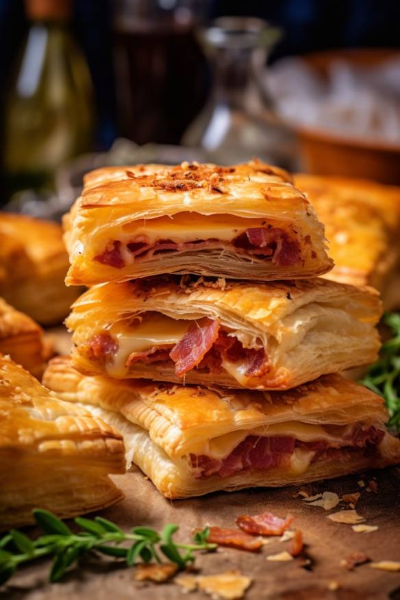 Deftige Häppchen - Pikante Blätterteig-Taschen mit Käse und Speck