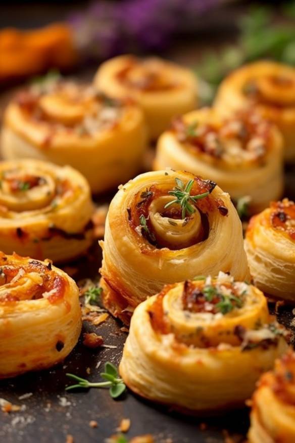 Pikante Blätterteigschnecken - Perfektes Häppchen für den Sektempfang