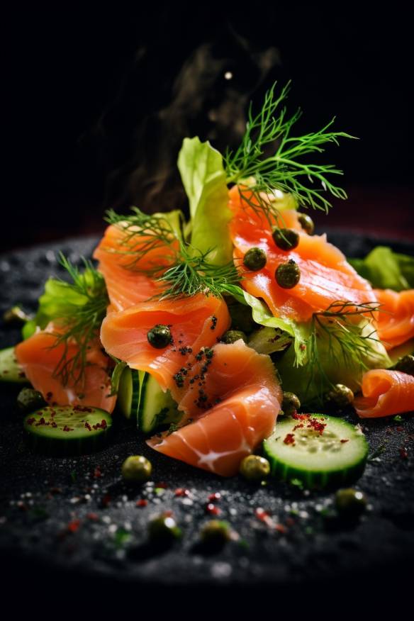 Dänisches Fingerfood - Smørrebrød mit Räucherlachs und Gurke