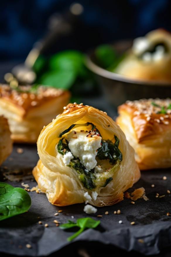 Gefüllte Blätterteighäppchen mit Spinat und Feta