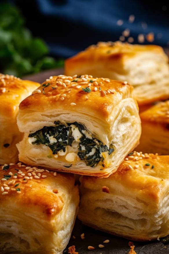 Gefüllte Blätterteighäppchen mit Spinat und Feta