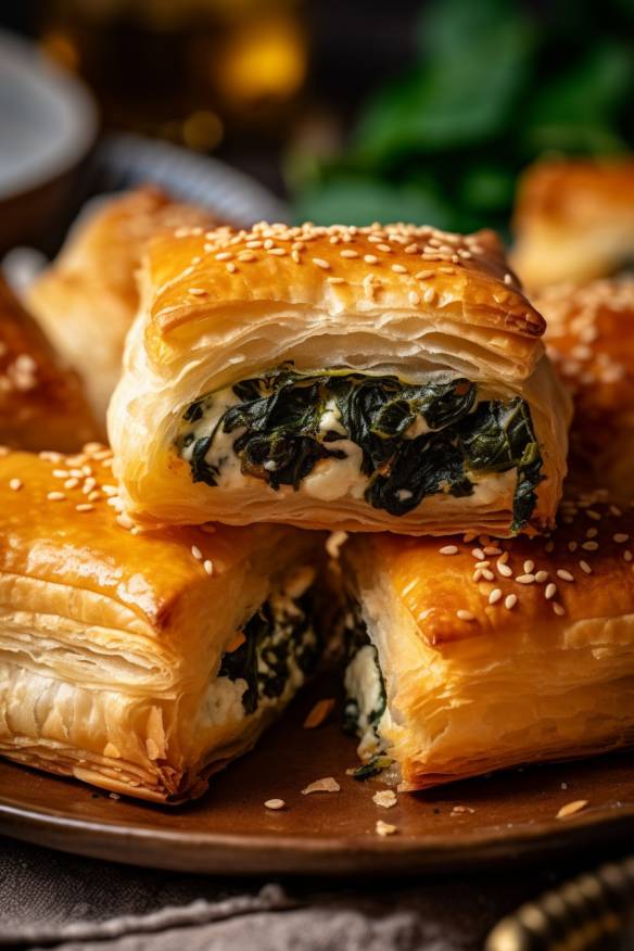 Gefüllte Blätterteighäppchen mit Spinat und Feta