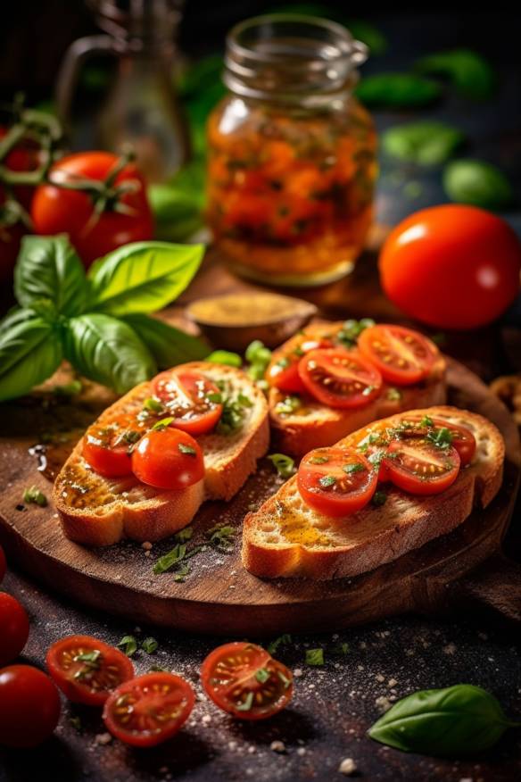 Vegane Bruschetta mit Tomaten und Olivenöl.