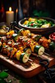 Gegrillte Hähnchen-Spieße mit Paprika und Zucchini