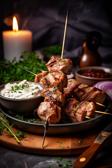 Schweinefilet-Spieße mit Knoblauch-Dip