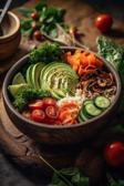 Vegane Buddha Bowl mit Reis und Gemüse