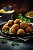 Vegane Falafelbällchen auf einem Teller.